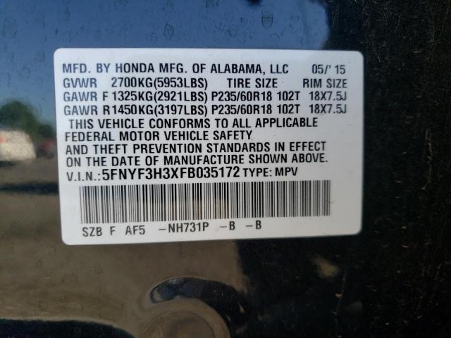 Photo 10 from auction – 2015 HONDA PILOT SE with VIN 5FNYF3H3XFB035172