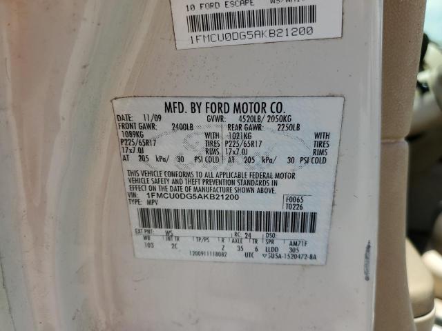 Photo 10 from auction – 2010 FORD ESCAPE with VIN 1FMCU0DG5AKB21200