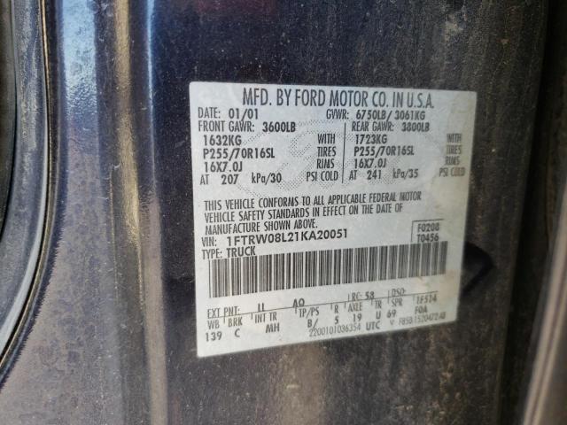 Photo 10 from auction – 2001 FORD F150 SUPER with VIN 1FTRW08L21KA20051
