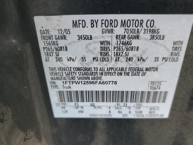 Photo 10 from auction – 2006 FORD F-150 with VIN 1FTPW12596FA60778