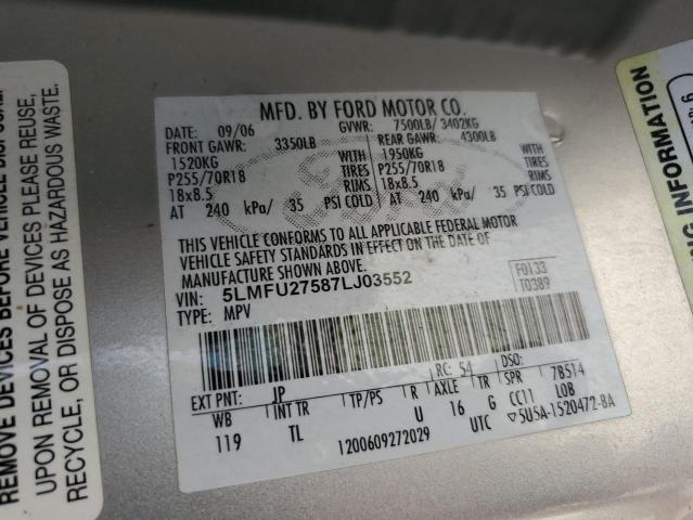 Photo 10 from auction – 2007 LINCOLN NAVIGATOR with VIN 5LMFU27587LJ03552