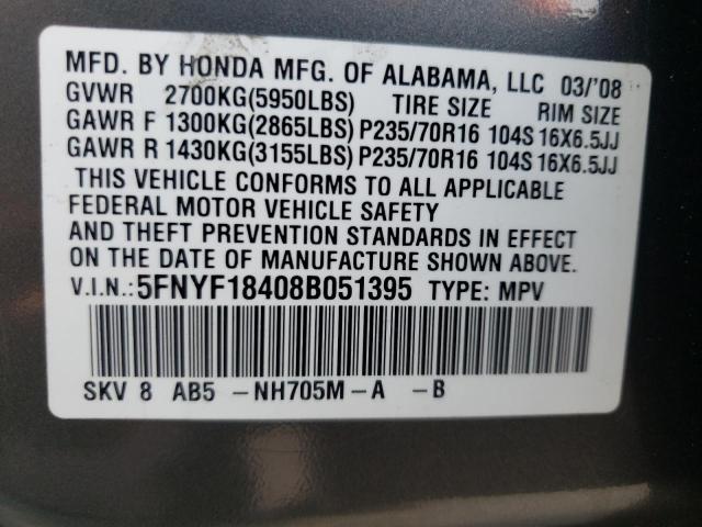 Photo 10 from auction – 2008 HONDA PILOT EX with VIN 5FNYF18408B051395