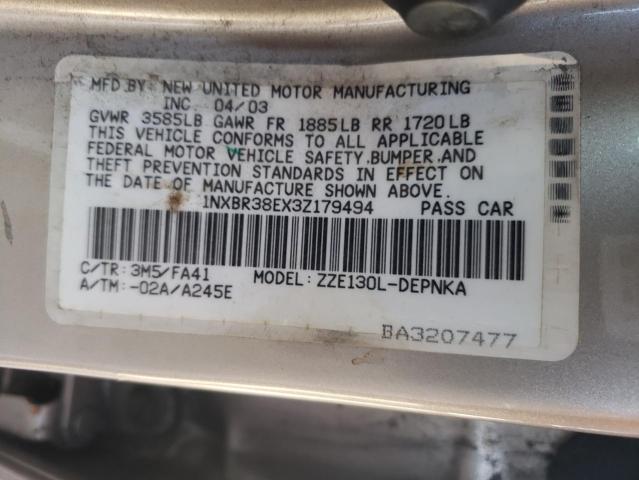 Photo 10 from auction – 2003 TOYOTA COROLLA CE with VIN 1NXBR38EX3Z179494