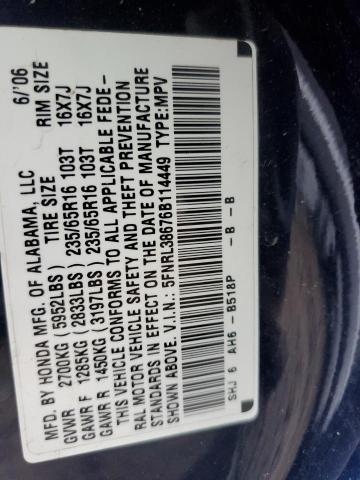 Photo 10 from auction – 2006 HONDA ODYSSEY EX with VIN 5FNRL38676B114449