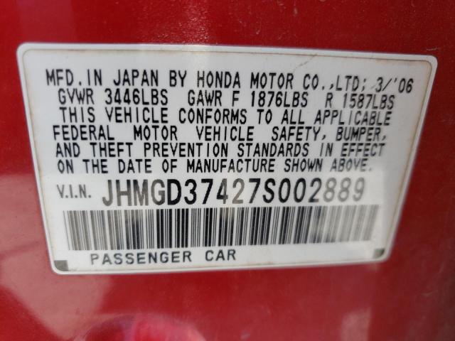 Photo 10 from auction – 2007 HONDA FIT with VIN JHMGD37427S002889