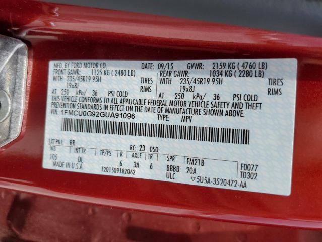 Photo 10 from auction – 2016 FORD ESCAPE SE with VIN 1FMCU0G92GUA91096