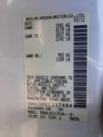 Photo 10 from auction – 2012 NISSAN ALTIMA BAS with VIN 1N4AL2AP9CC237484