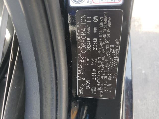 Photo 10 from auction – 2009 KIA SPECTRA EX with VIN KNAFE221695632219