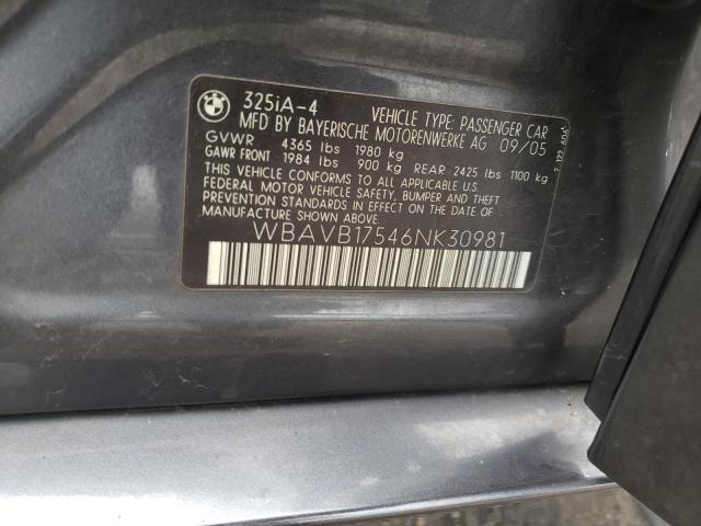 Photo 10 from auction – 2006 BMW 325 I AUTO with VIN WBAVB17546NK30981