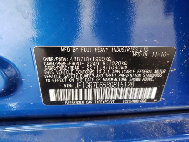 Photo 10 from auction – 2011 SUBARU IMPREZA WR with VIN JF1GR7E65BG815126