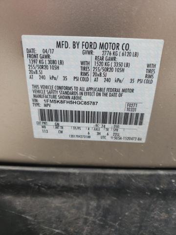 Photo 10 from auction – 2017 FORD EXPLORER L with VIN 1FM5K8FH5HGC85787
