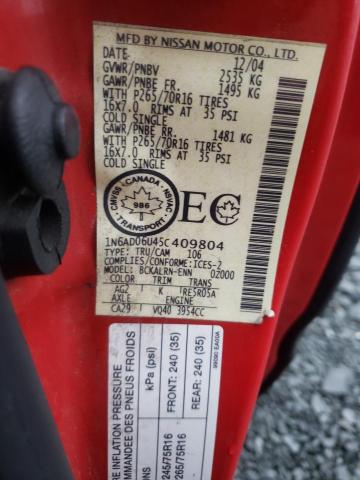Photo 10 from auction – 2005 NISSAN FRONTIER K with VIN 1N6AD06U45C409804