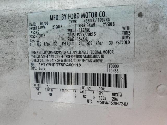 Photo 10 from auction – 2008 FORD RANGER with VIN 1FTYR10D78PA60118