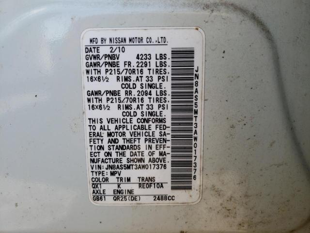Photo 10 from auction – 2010 NISSAN ROGUE S with VIN JN8AS5MT3AW017376