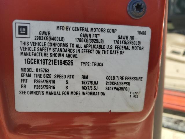 Photo 10 from auction – 2001 CHEVROLET SILVERADO with VIN 1GCEK19T21E184526