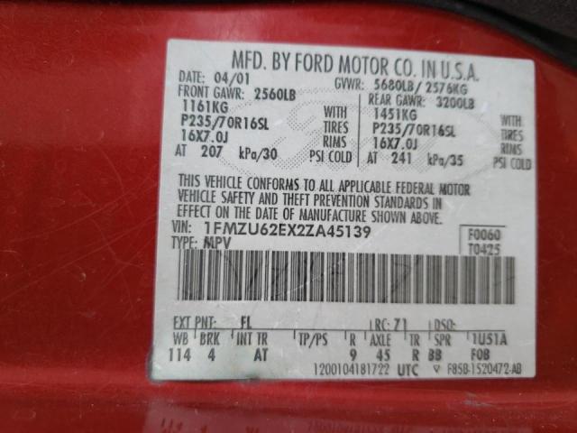 Photo 10 from auction – 2002 FORD EXPLORER X with VIN 1FMZU62EX2ZA45139
