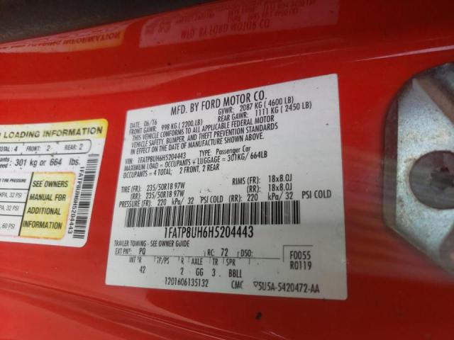 Photo 10 from auction – 2017 FORD MUSTANG with VIN 1FATP8UH6H5204443