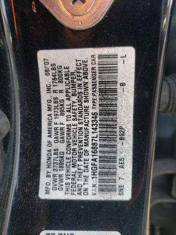 Photo 10 from auction – 2007 HONDA CIVIC EX with VIN 1HGFA16887L143346