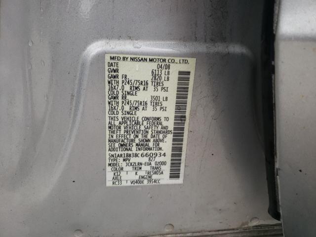Photo 10 from auction – 2008 NISSAN PATHFINDER with VIN 5N1AR18B38C660934