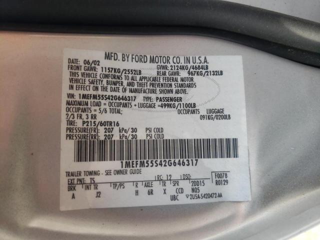 Photo 10 from auction – 2002 MERCURY SABLE LS P with VIN 1MEFM55S42G646317