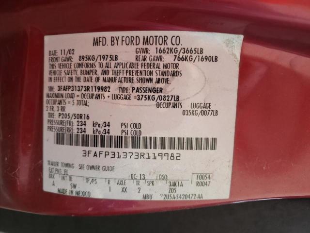 Photo 10 from auction – 2003 FORD FOCUS ZX3 with VIN 3FAFP31373R119982