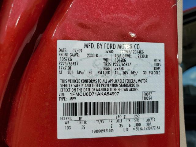 Photo 10 from auction – 2010 FORD ESCAPE XLT with VIN 1FMCU0D71AKA54997