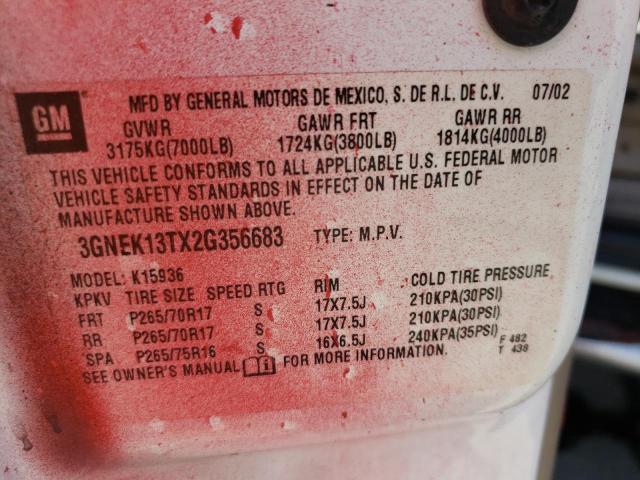 صورة رقم 10 من المزاد - 2002 CHEVROLET AVALANCHE مع VIN 3GNEK13TX2G356683