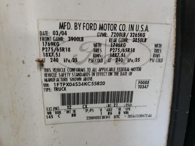Photo 10 from auction – 2004 FORD F150 with VIN 1FTPX04534KC55820