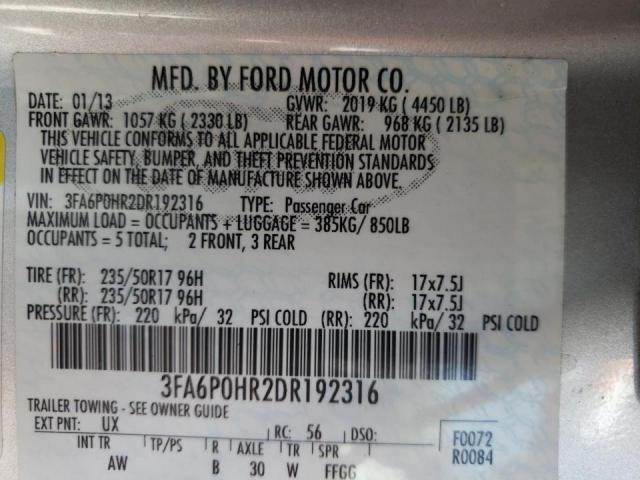 Photo 10 from auction – 2013 FORD FUSION SE with VIN 3FA6P0HR2DR192316
