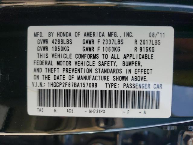Photo 10 from auction – 2011 HONDA ACCORD SE with VIN 1HGCP2F67BA157099