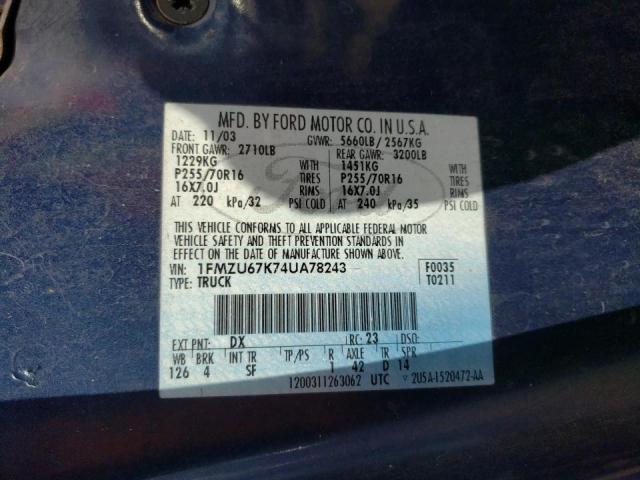Photo 10 from auction – 2004 FORD EXPLORER S with VIN 1FMZU67K74UA78243