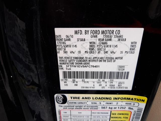 Photo 10 from auction – 2010 FORD F150 SUPER with VIN 1FTFW1EV5AFC76451