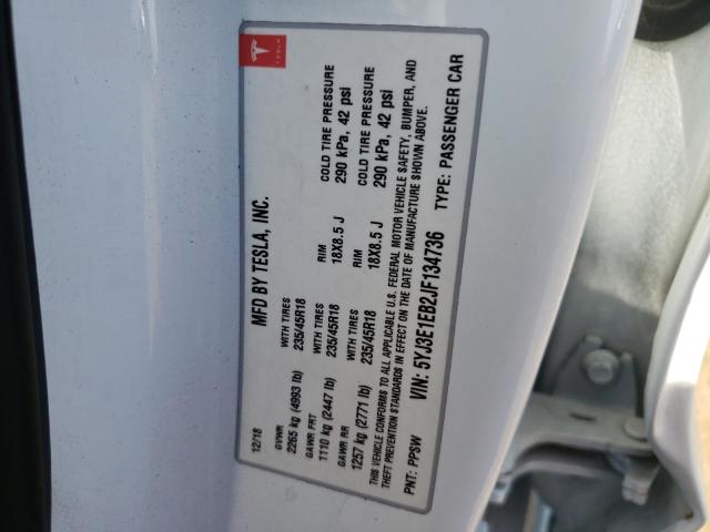 Photo 10 from auction – 2018 TESLA MODEL 3 with VIN 5YJ3E1EB2JF134736