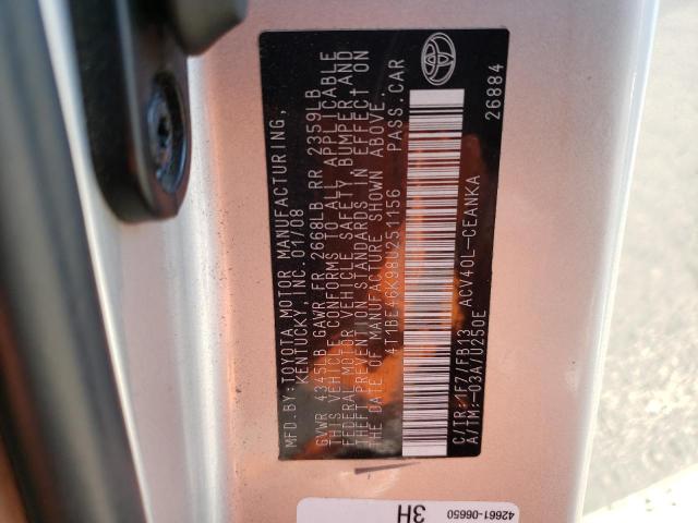 Photo 10 from auction – 2008 TOYOTA CAMRY CE with VIN 4T1BE46K98U251156