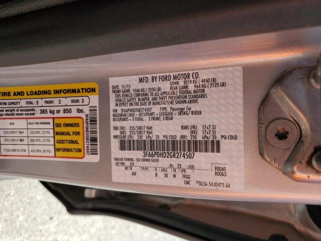 Photo 10 from auction – 2016 FORD FUSION with VIN 3FA6P0HD2GR274507