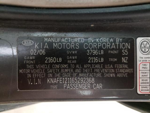 Photo 10 from auction – 2006 KIA SPECTRA LX with VIN KNAFE121165292368