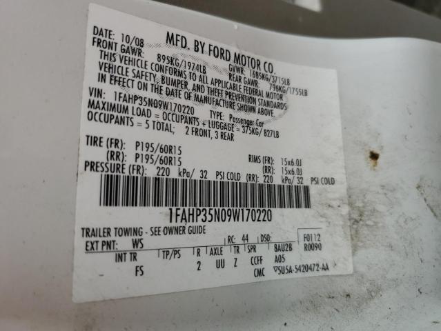 Photo 10 from auction – 2009 FORD FOCUS SE with VIN 1FAHP35N09W170220