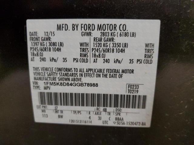 Photo 10 from auction – 2016 FORD EXPLORER X with VIN 1FM5K8D84GGB78988