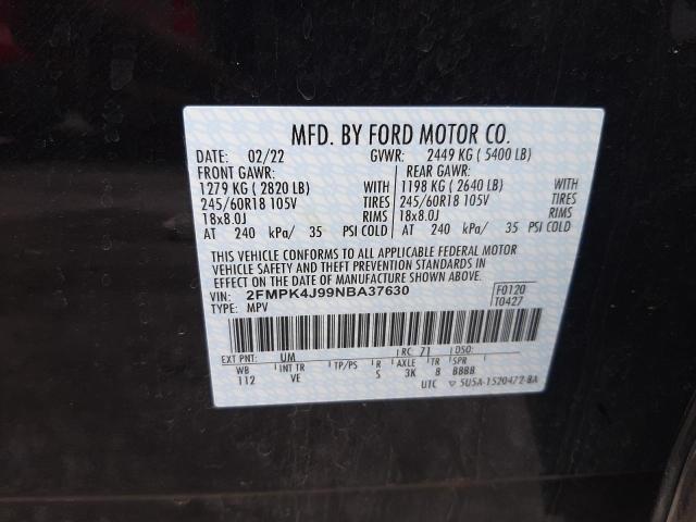 Photo 10 from auction – 2022 FORD EDGE SEL with VIN 2FMPK4J99NBA37630