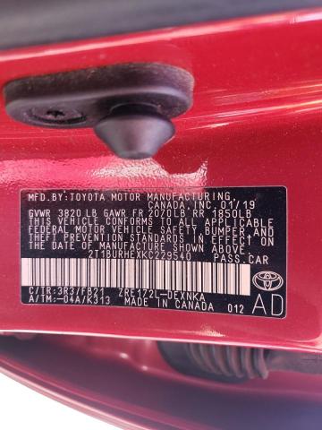 Photo 10 from auction – 2019 TOYOTA COROLLA L with VIN 2T1BURHEXKC229540