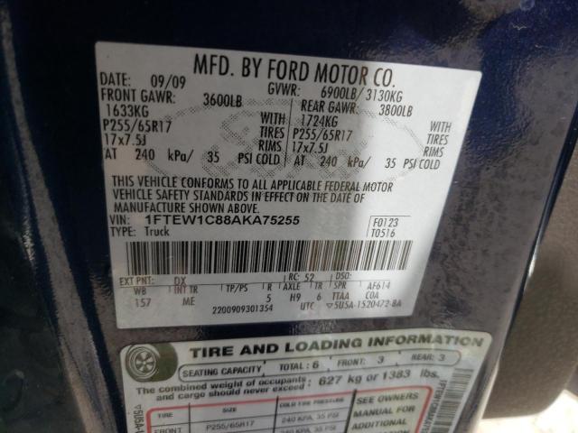 Photo 10 from auction – 2010 FORD F150 SUPER with VIN 1FTEW1C88AKA75255