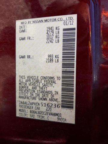Photo 10 from auction – 2012 NISSAN ALTIMA BAS with VIN 1N4AL2APXCN516236