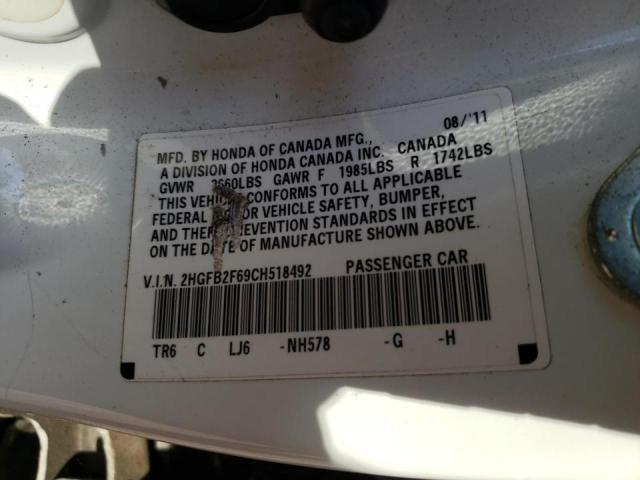 Photo 10 from auction – 2012 HONDA CIVIC HF with VIN 2HGFB2F69CH518492
