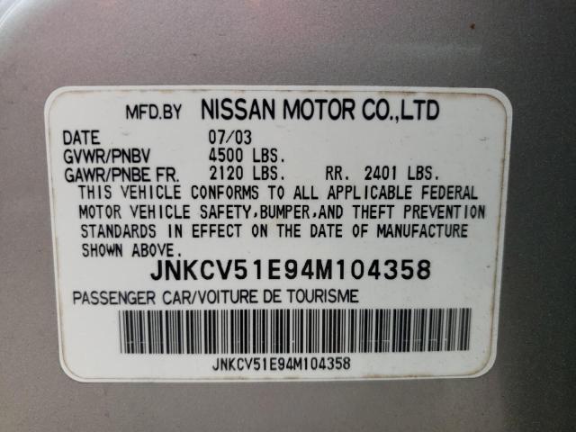 Photo 10 from auction – 2004 INFINITI G35 with VIN JNKCV51E94M104358