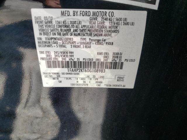Photo 10 from auction – 2013 FORD TAURUS SHO with VIN 1FAHP2KT6DG108983