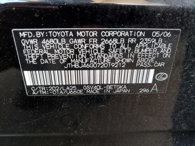 Photo 10 from auction – 2007 LEXUS ES 350 with VIN JTHBJ46G072019212