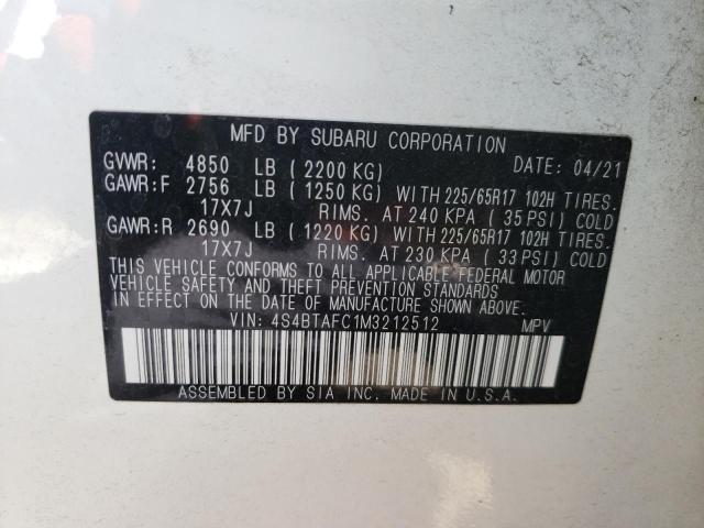 Photo 10 from auction – 2021 SUBARU OUTBACK PR with VIN 4S4BTAFC1M3212512