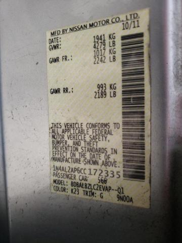 Photo 10 from auction – 2012 NISSAN ALTIMA BAS with VIN 1N4AL2AP6CC172335