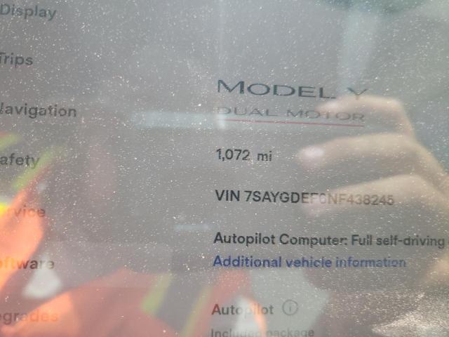 Photo 8 from auction – 2022 TESLA MODEL Y with VIN 7SAYGDEF6NF438245