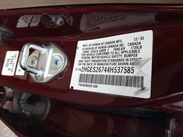 Photo 10 from auction – 2004 HONDA CIVIC EX with VIN 2HGES26744H537585